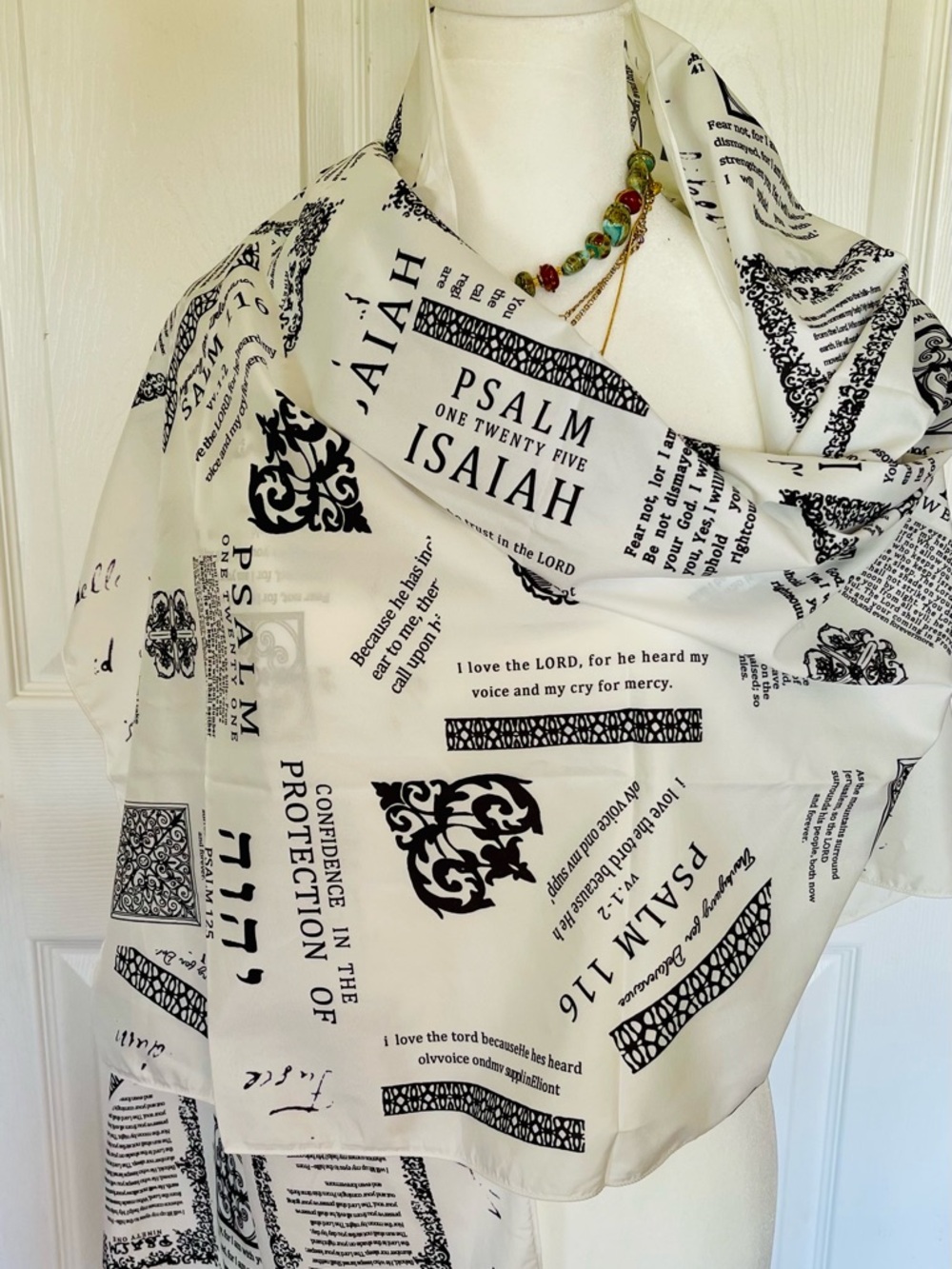 Christian Scripture Print Scarf - White with Black Text - Unbranded